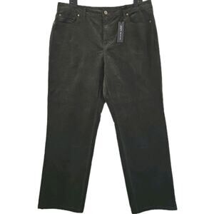 JONES NEW YORK~Woman Size 14~Olive Green Corduroy Staight Leg Pants Cropped.